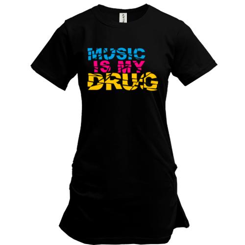 Подовжена футболка Music is my drug