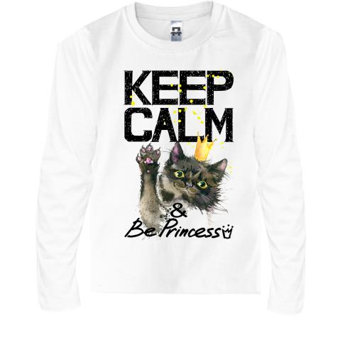Детская футболка с длинным рукавом с котенком Keep calm and be p
