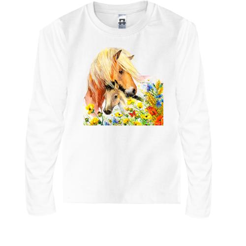 Детская футболка с длинным рукавом с лошадьми в цветах