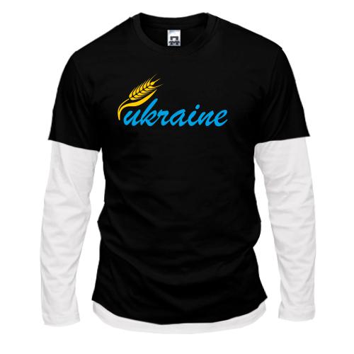 Лонгслив комби с надписю Ukraine и колоском