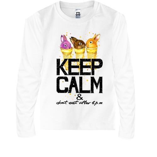 Дитячий лонгслів з зайчатками Keep calm & dont eat after 6 pm