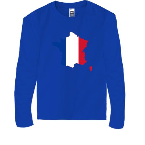 Детская футболка с длинным рукавом c картой-флагом Франции