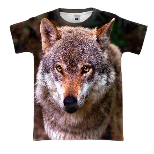 3D футболка с волком в лесу