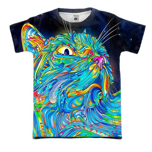 3D футболка с неоновым котом