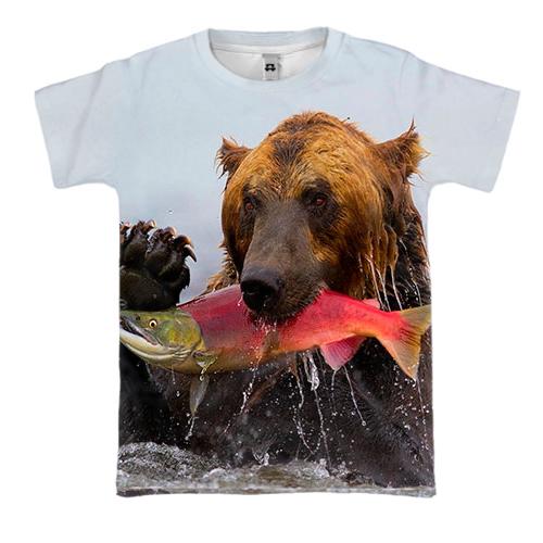 3D футболка з ведмедем і рибою