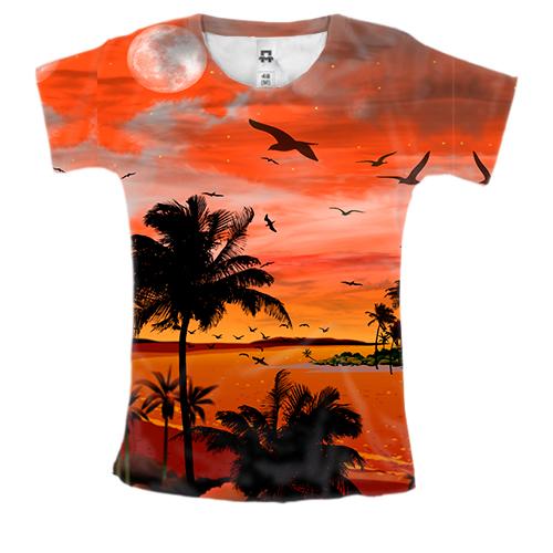 Жіноча 3D футболка з тропічним захід сонця
