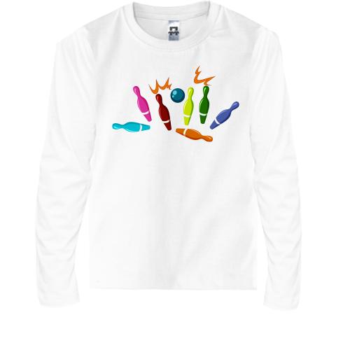 Детская футболка с длинным рукавом со страйком в боулинге