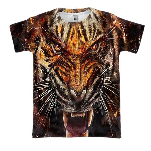 3D футболка с  рычащим тигром