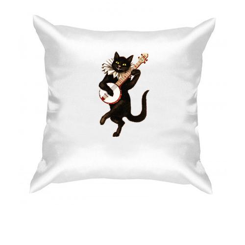 Подушка с черным котом и банджо