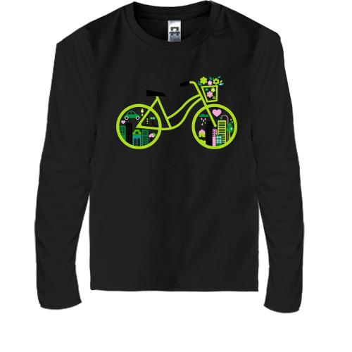 Детская футболка с длинным рукавом с зеленым велосипедом