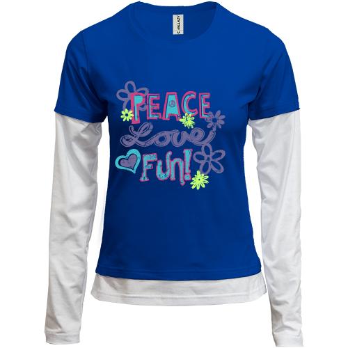 Лонгслив комби Peace, love, fun