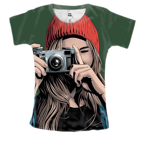 Женская 3D футболка с девушкой фотографом