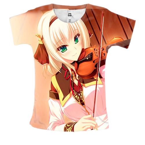 Жіноча 3D футболка з аніме дівчиною і скрипкою