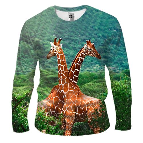 Чоловіча 3D футболка з довгими рукавами з жирафами