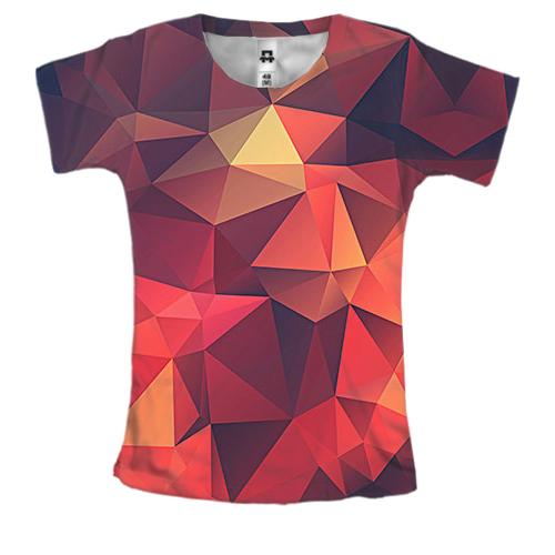 Женская 3D футболка с красными полигонами