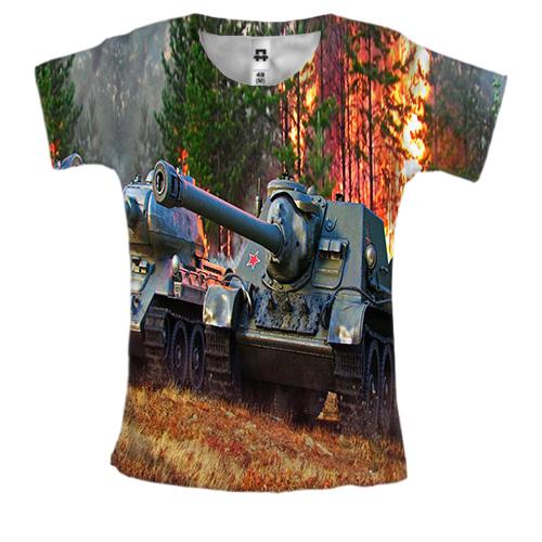 Жіноча 3D футболка World of Tanks (з танками в полі)