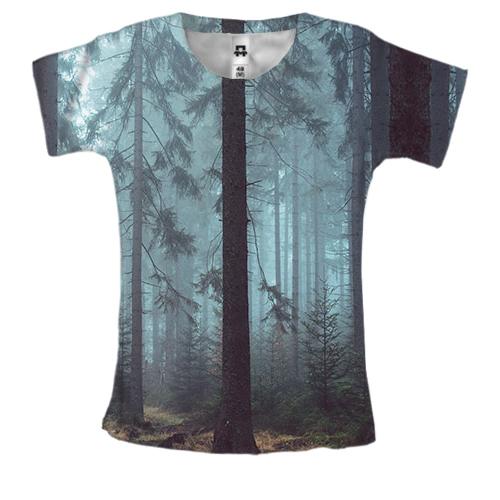 Женская 3D футболка с лесом в тумане