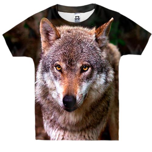 Детская 3D футболка с волком в лесу