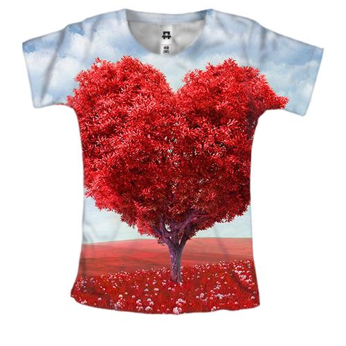 Женская 3D футболка с деревом сердцем
