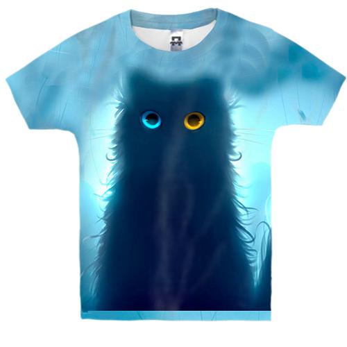 Детская 3D футболка с котом с разными глазами