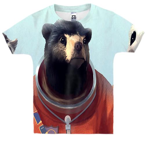 Детская 3D футболка с животными космонавтами