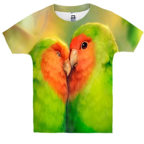 Детская 3D футболка с влюбленными попугаями