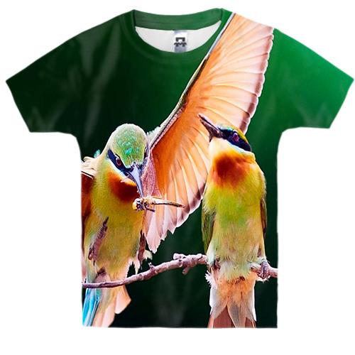 Детская 3D футболка с влюбленными птицами на ветке