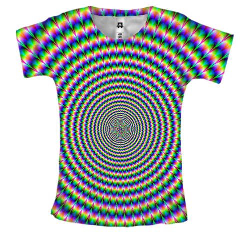 Жіноча 3D футболка з різнобарвним кругом (оптична ілюзія)