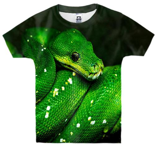 Детская 3D футболка с зеленой змеей
