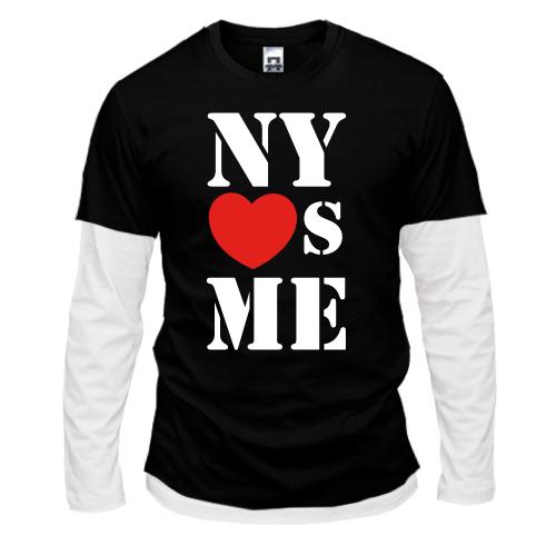 Комбинированный лонгслив с надписью New york loves me