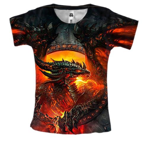 Женская 3D футболка с огнедышащим драконом