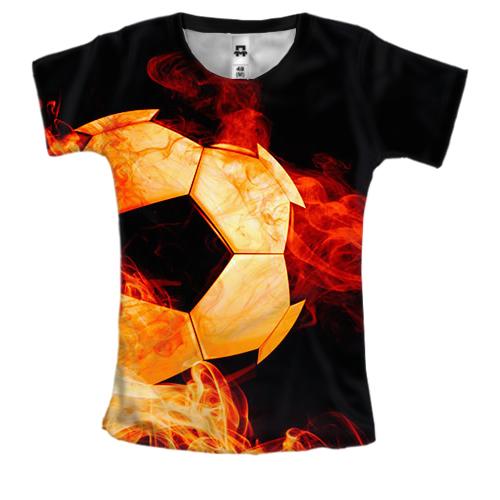 Женская 3D футболка с футбольным мячом в огне