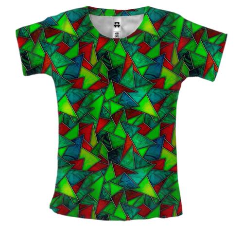 Женская 3D футболка с треугольным зеленым витражом