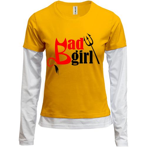 Лонгслив комби  с рогами и вилами Bad girl