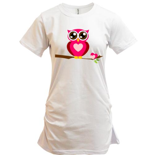 Подовжена футболка Сова - серце