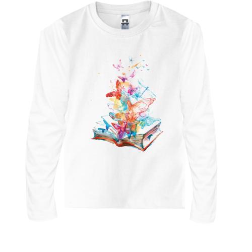 Детская футболка с длинным рукавом c книгой и бабочками