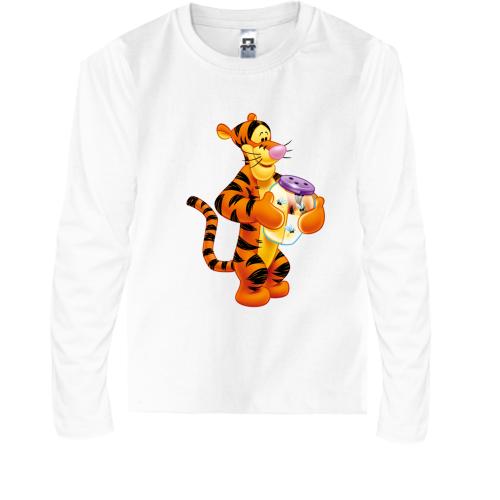Детская футболка с длинным рукавом с тигром и банкой с пчелами