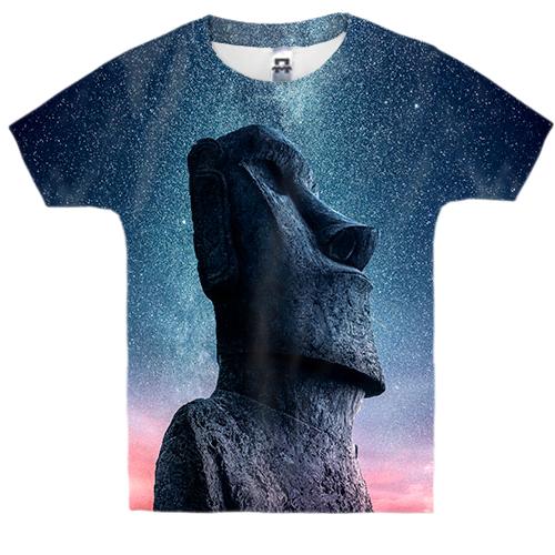 Детская 3D футболка со статуей на фоне космоса