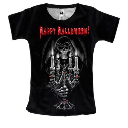 Женская 3D футболка Happy Halloween (с черепом)