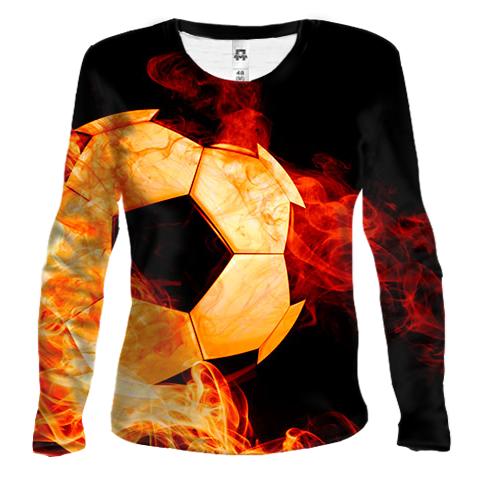 Женский 3D лонгслив с футбольным мячом в огне