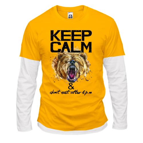 Лонгслив комби с медведем Keep calm & dont eat after 6 pm