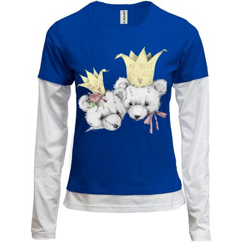 Комбинированный лонгслив с плюшевыми мишками 