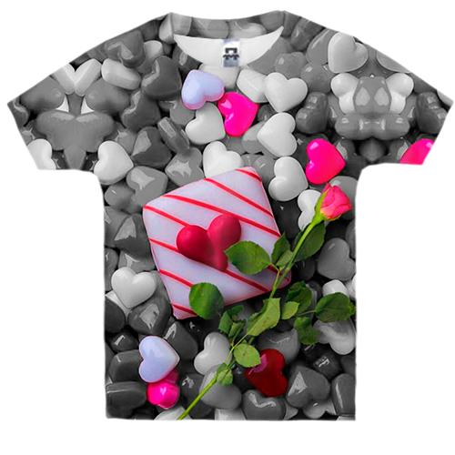 Дитяча 3D футболка з камінчиками-сердечками