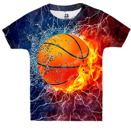 Детская 3D футболка с баскетбольным мячом в огне и воде