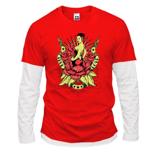 Лонгслив комби Девушка в розах