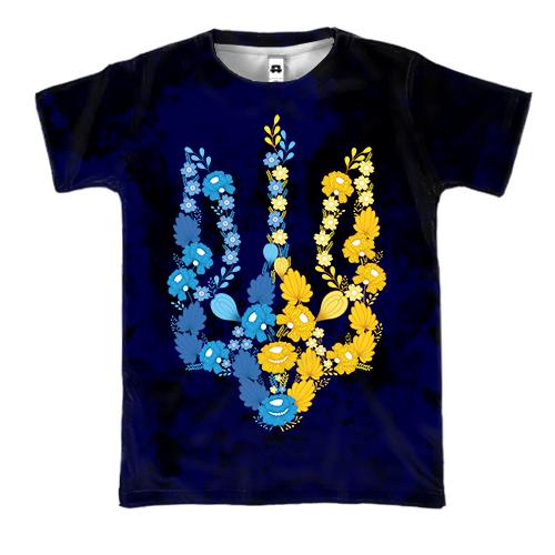3D футболка з гербом України із жовто-блакитних квітів