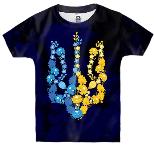 Детская 3D футболка с гербом Украины из желто-голубых цветов
