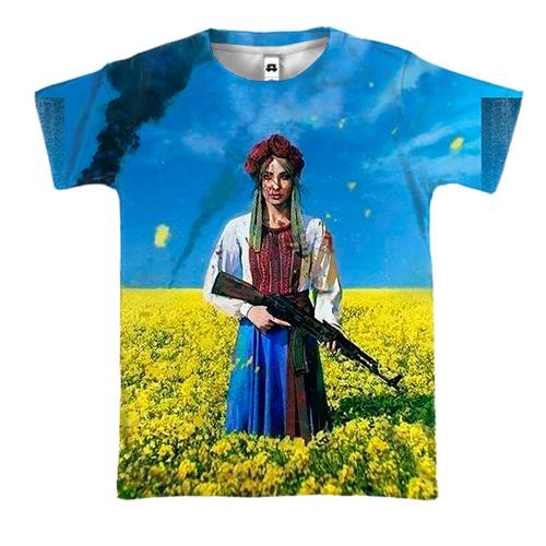 3D футболка Украинка с винтовкой - Хай живе вільна Україна
