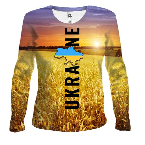 Жіночий 3D лонгслів Ukraine (поле пшениці на заході сонця)