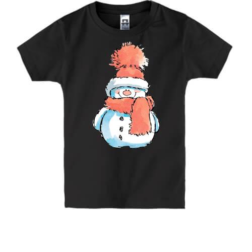 Детская футболка со снеговиком в оранжевом шарфе